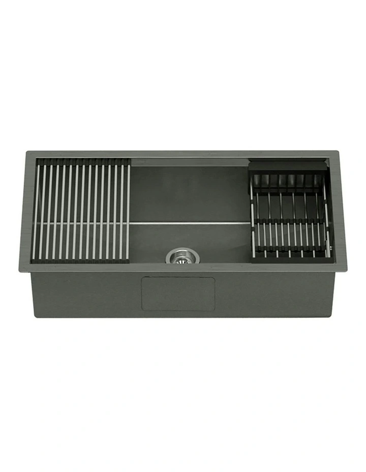 Kitchen Sink Single Bowl Drain Rack Basket 81X45cm in Black