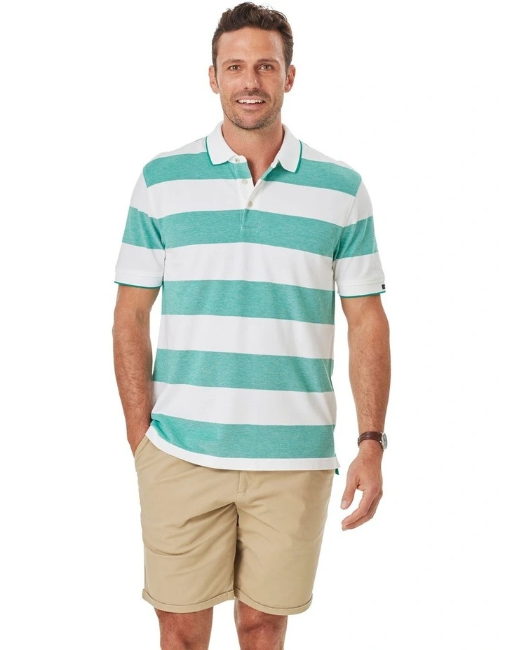 Block Stripe Polo Shirt in Green
