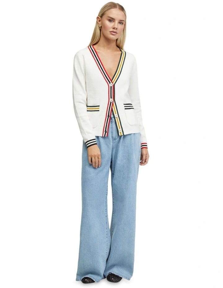 Sasha Stripe Trim Cardigan in Cream