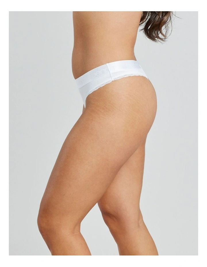 Cotton Logo Thong in White