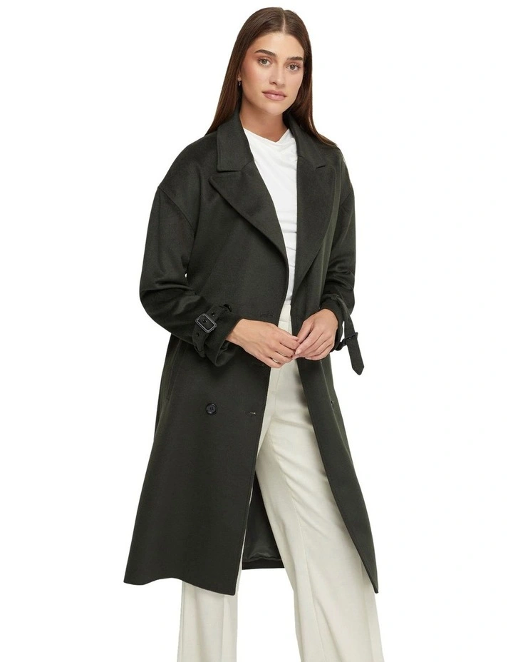 Nova Wool Rich Overcoat with Belt in Olive