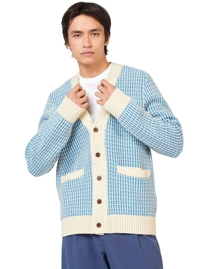 Bicolour Textured Cardigan in White