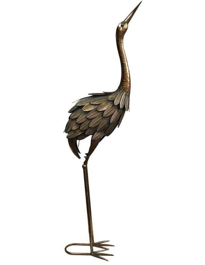 Animal Metal Figurine Gold Crane Looking Up 119cm