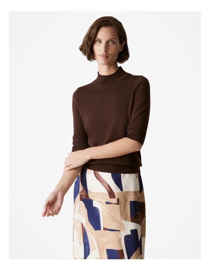 Merino Jersey Mock Neck Knit in Chocolate