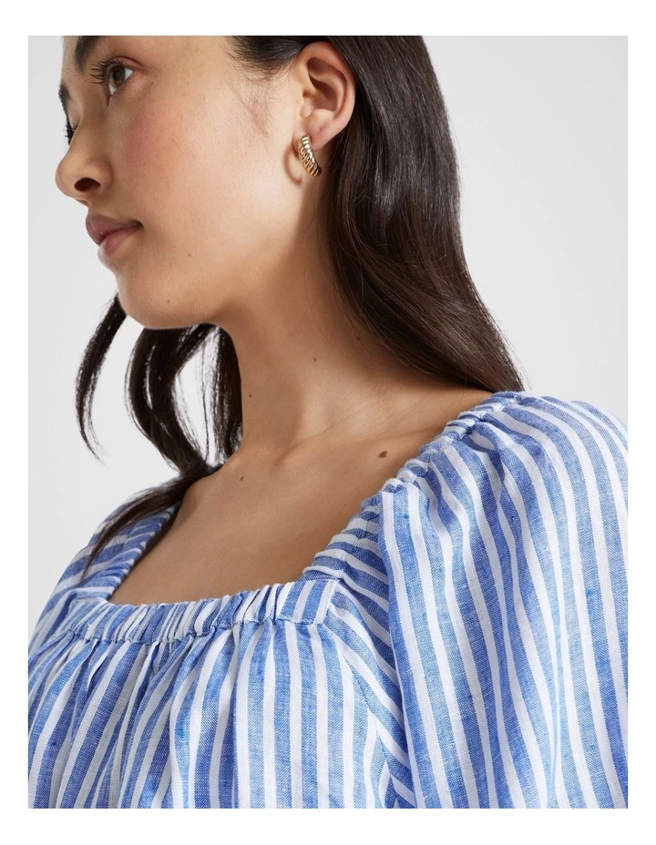 Linen Mini Dress in Deep Ocean Stripe