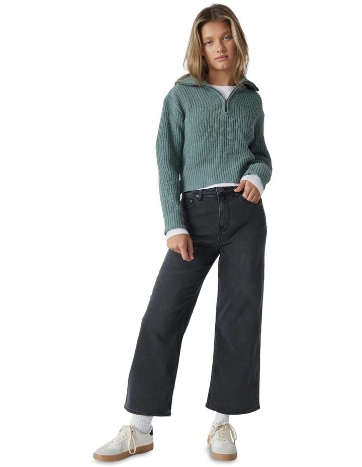 Mia Zip Neck Jumper in Hunter Green
