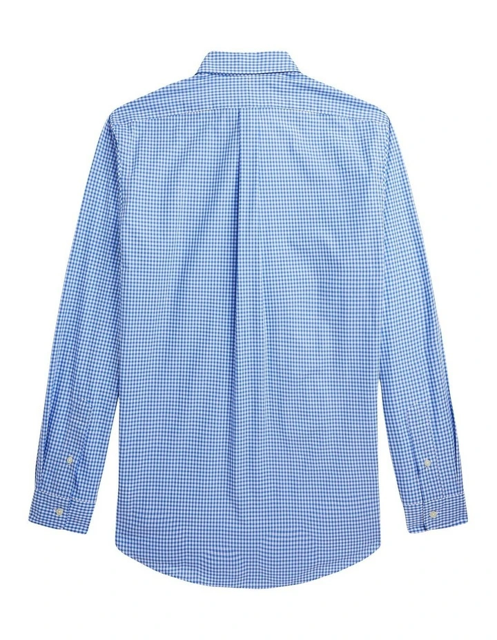 Classic Fit Plaid Stretch Poplin Shirt in Blue