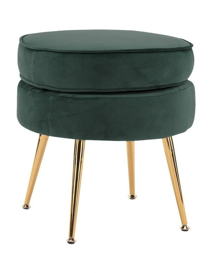 Velvet Fabric Metal Leg Round Foot Stool in Green