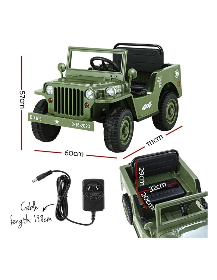 Kids Ride On Electric Military Car 12V Olive