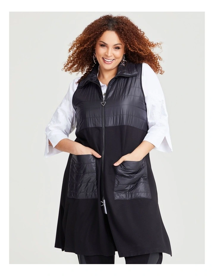 Longline Zip Bamboo Vest in Black