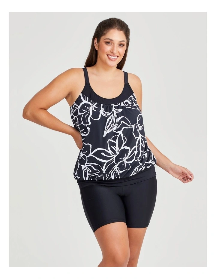 Mono Floral Blouson Tankini in Print
