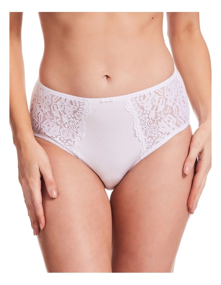 Lace Stretch Cotton Full Brief in White