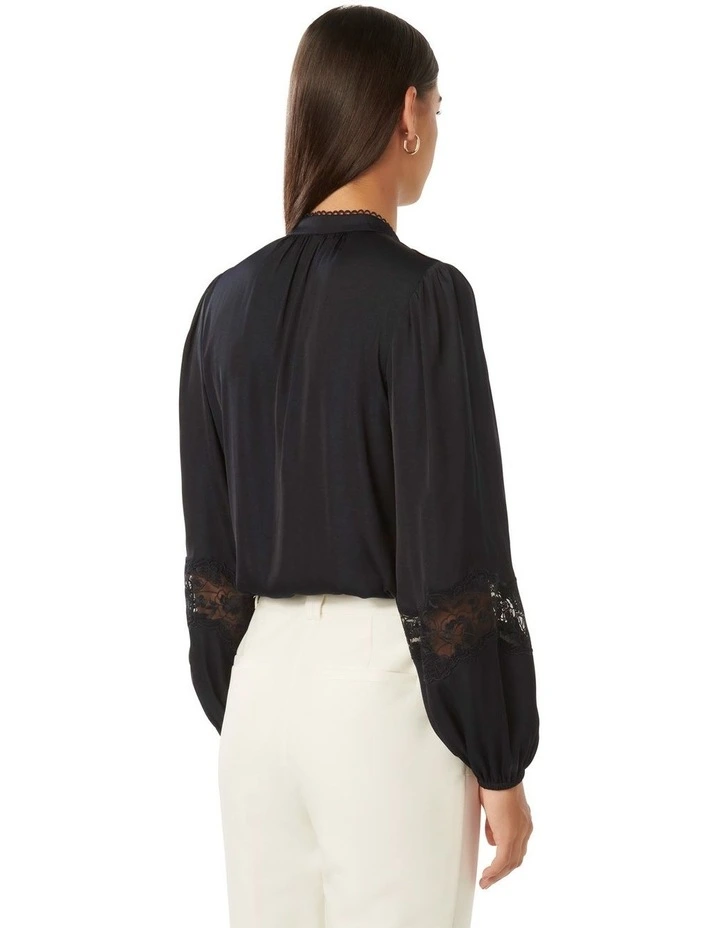 Annalise Lace Sleeve Blouse in Navy