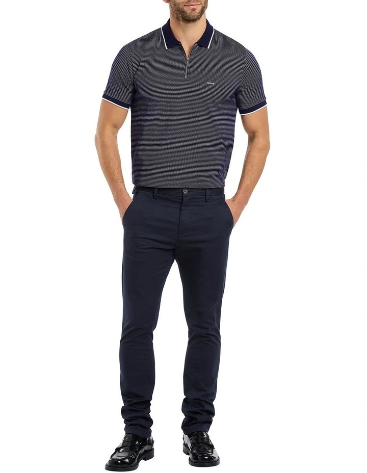 Thomas Zip Neck Polo in Navy