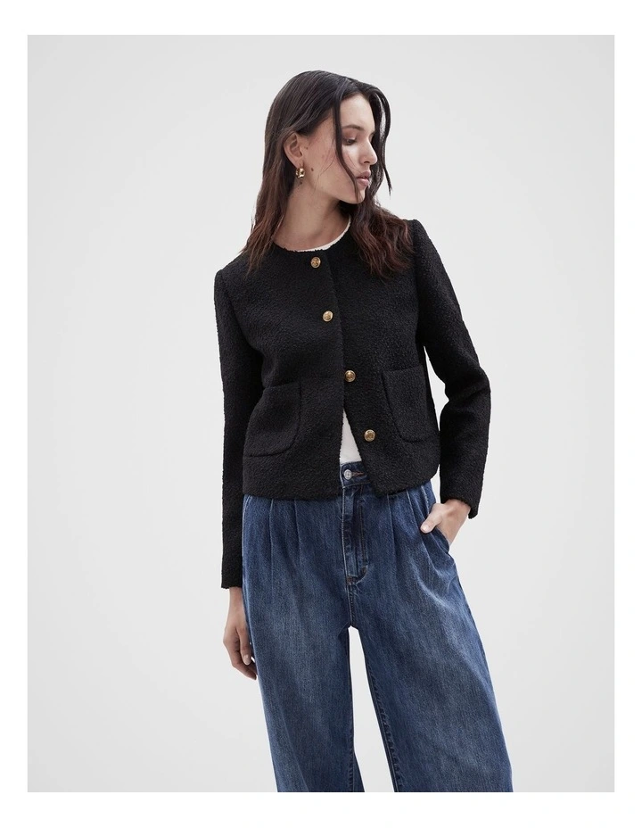 Cropped Boucle Jacket in Black