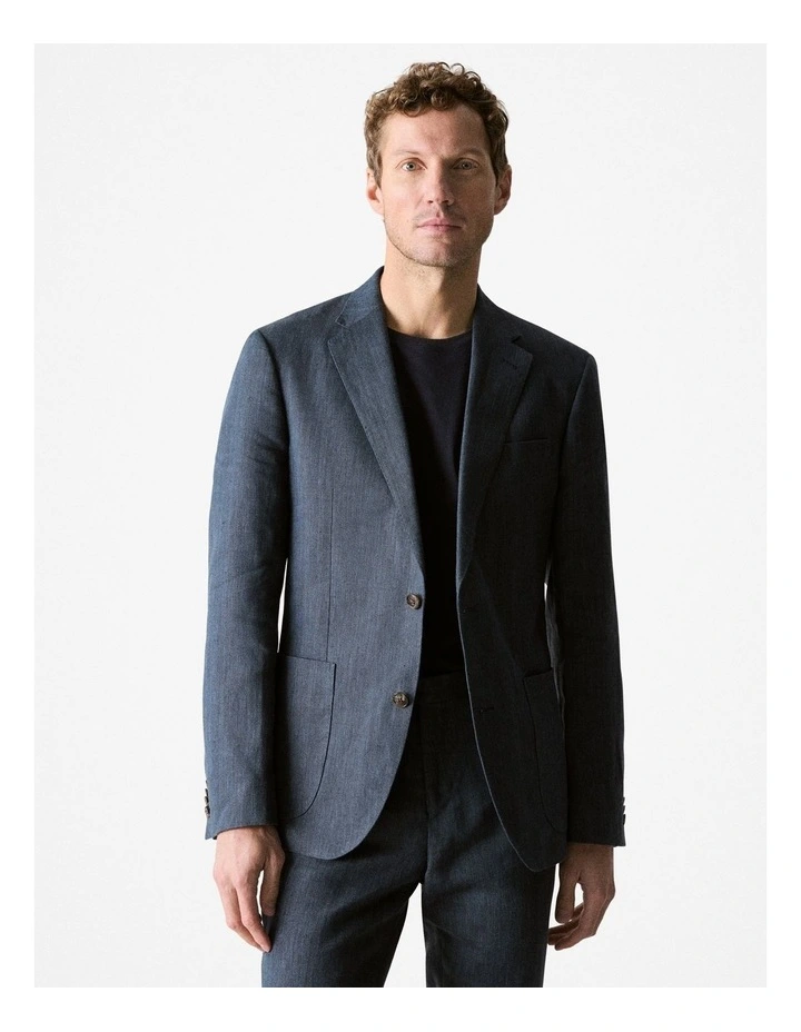Regular Fit Irish Linen Blazer in Navy