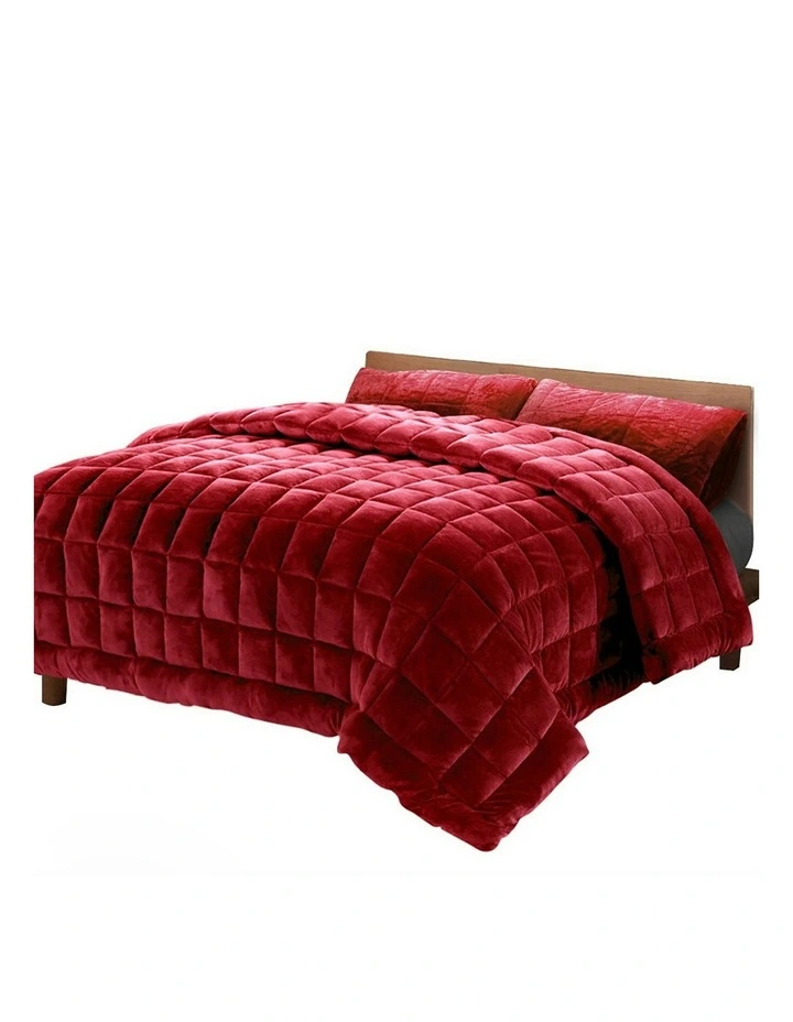 Faux Mink Weighted King Quilt in Burgundy
