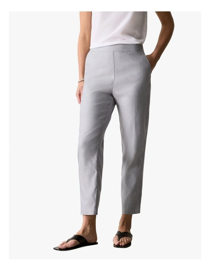 Yarn Dyed Stretch Linen Blend Pull On Pant in Lake Grey