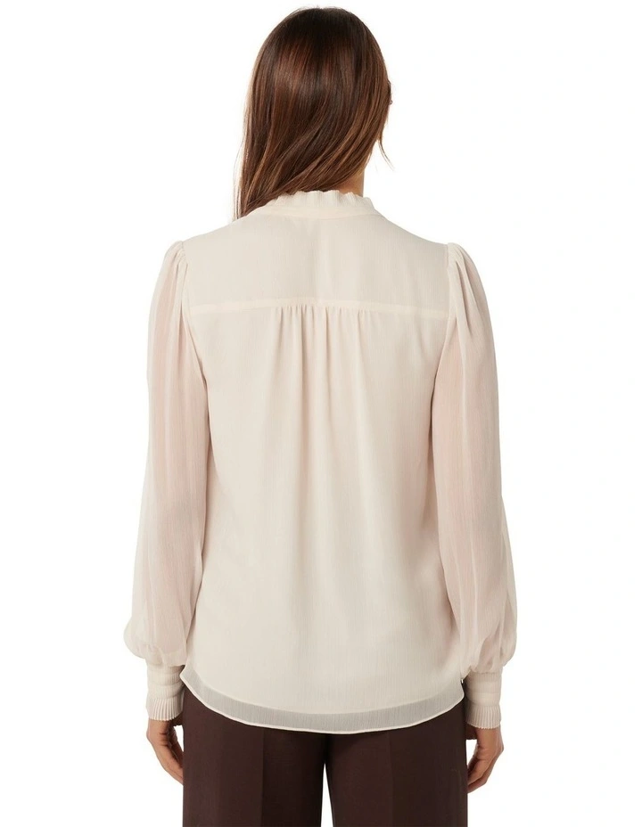 Flora Fluted Pleated Blouse in Cream