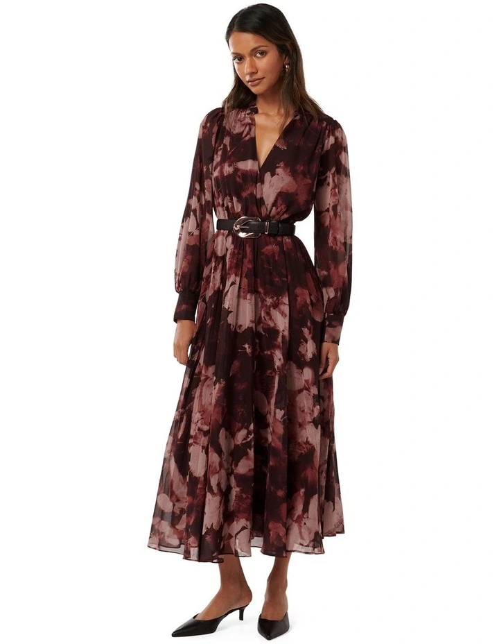 Saskia Pleat Wrap Midi Dress in Red