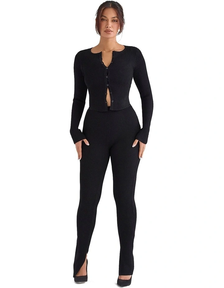 Sylvia Ribbed Knit Cardigan in Black
