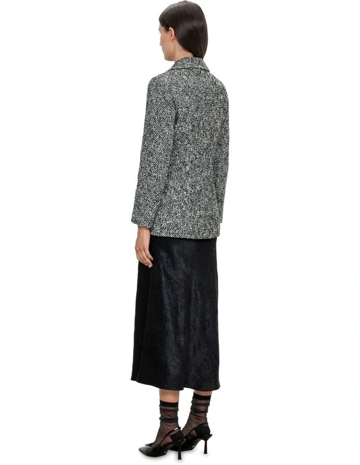 Modern Boucle Fitted Coat in Black