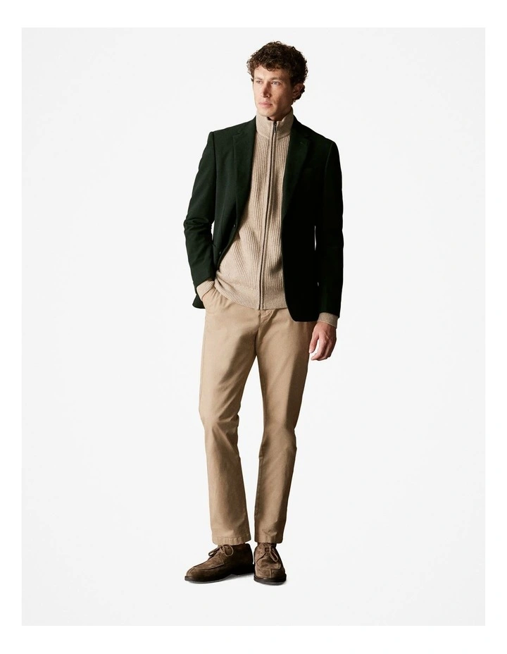 Merino Plaited Rib Zip Through Cardigan in Oatmeal