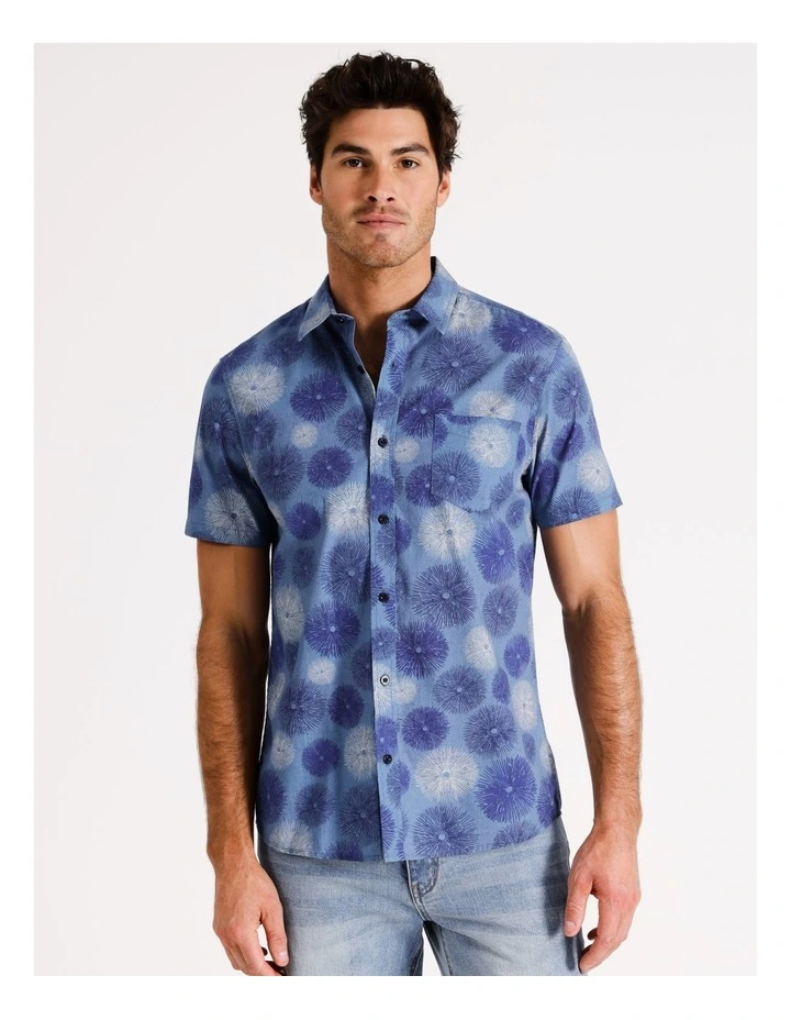 Boston Floral Print Short Sleeve Shirt in Navy