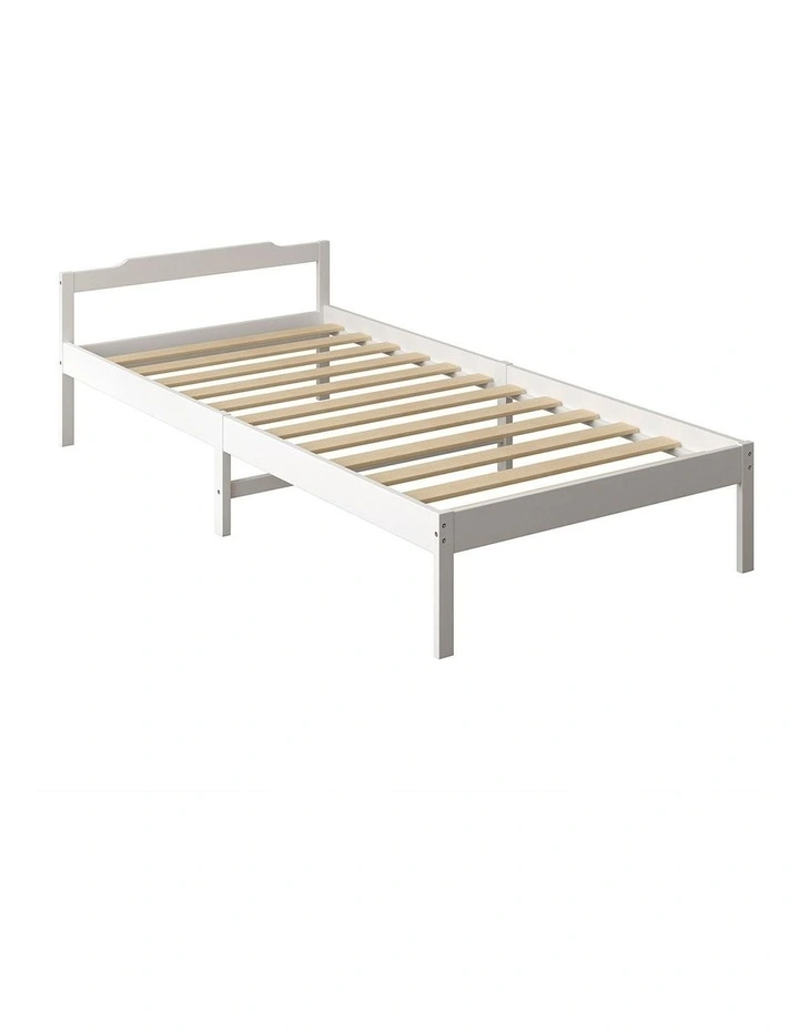 King Single Mattress Base Solid Timber Pine Wooden Bed Frame in White