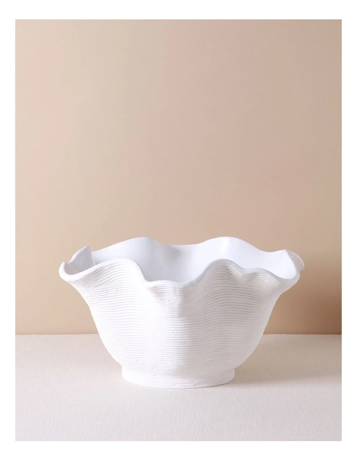 Kirkham Wave Edge Decorative Ceramic Bowl White 16x34cm