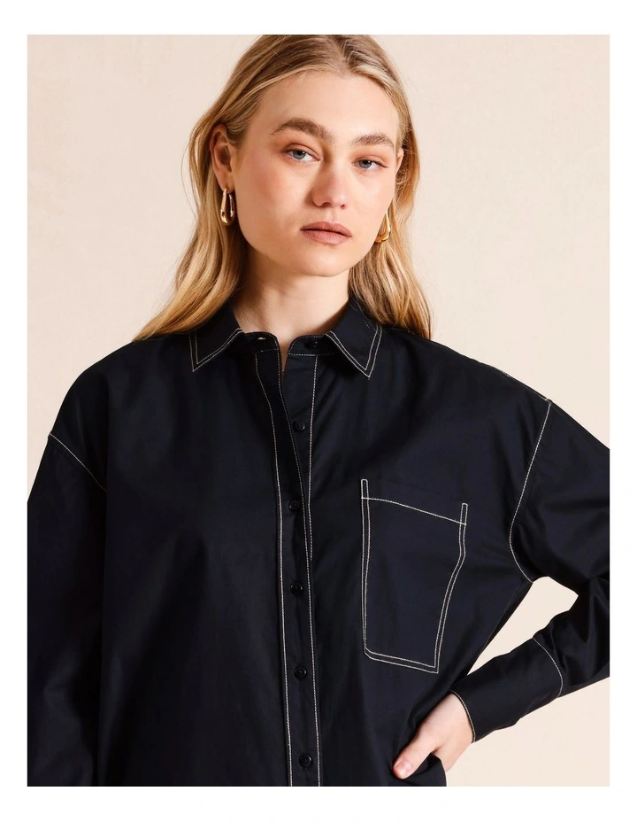 Cotton Long Sleeve Shirt in Black