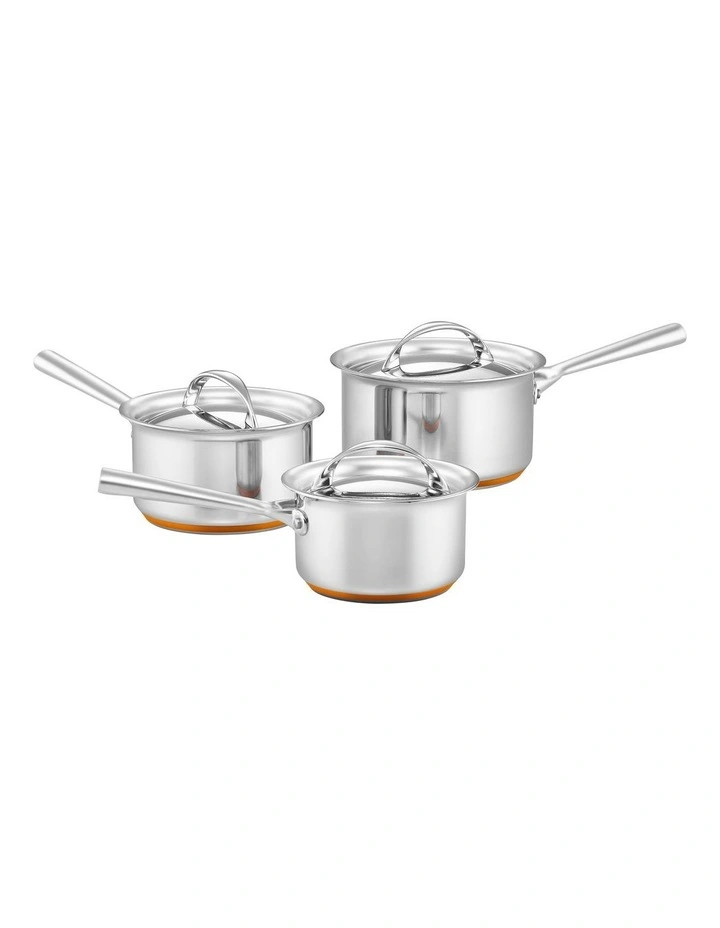 Per Vita Copper Base Stainless Steel Induction 3 Piece Covered Saucepan Set
