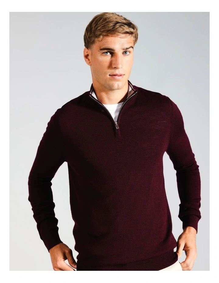 Australian Merino 1/4 Zip Knit in Red