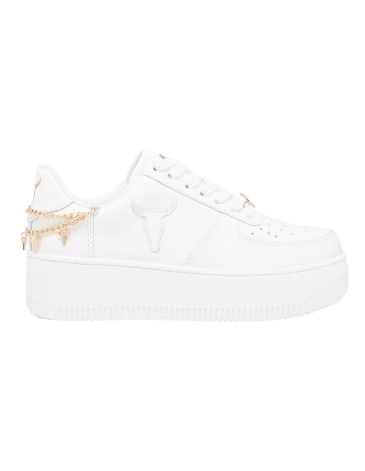 Remember Leather Flatform Sneaker in White/Gold