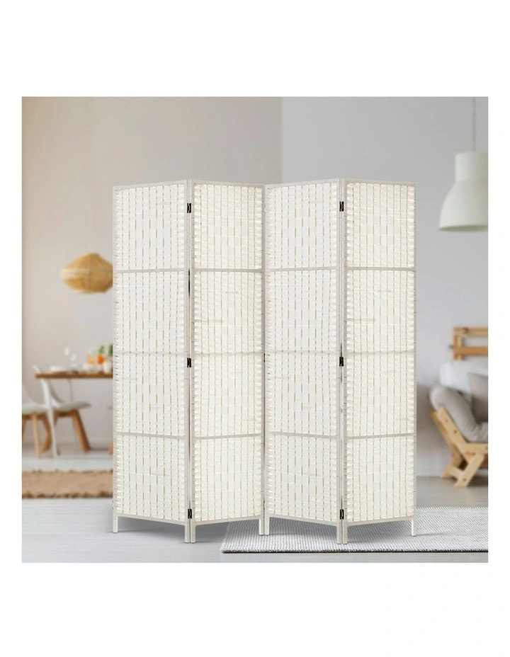 4 Panel Room Divider Screen 163x170cm Woven in White