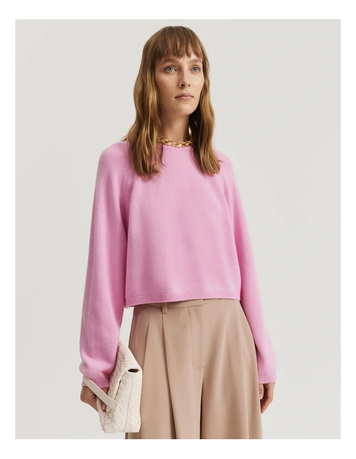 Gcs-certified Cashmere Blend Crop Knit in Rosetta
