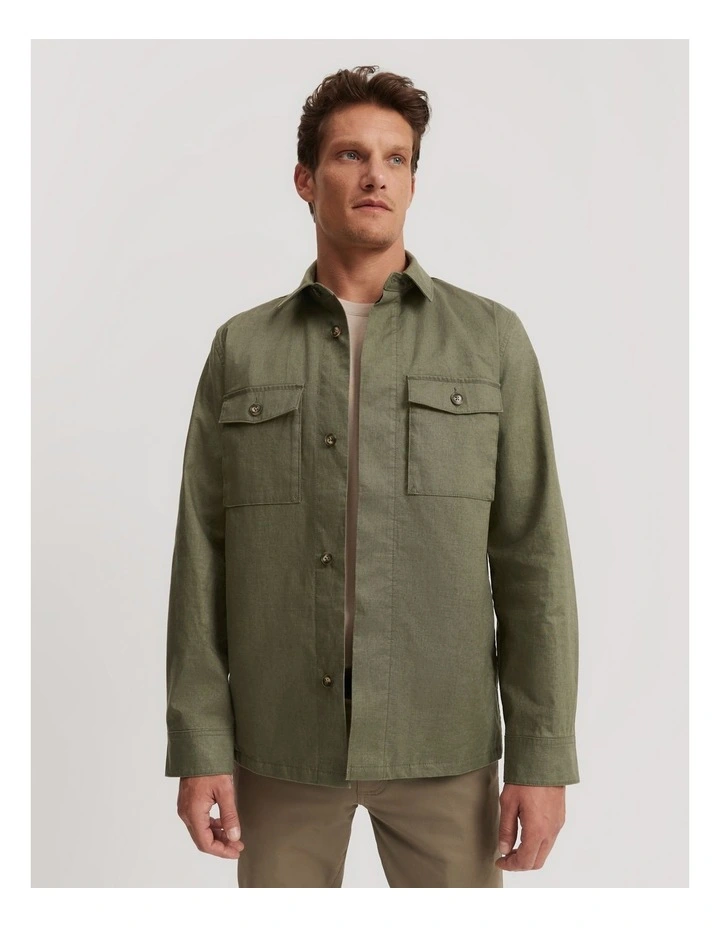 Linen Overshirt in Sage