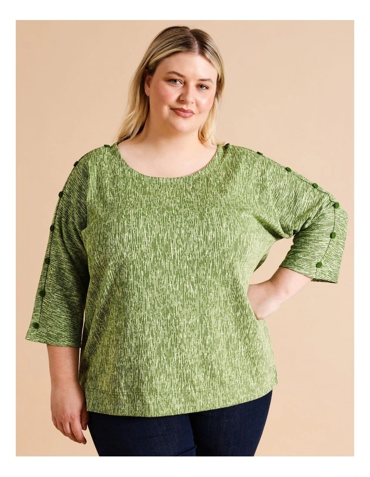 3/4 Magyar Button Sleeve Tee In Forest/Ivory