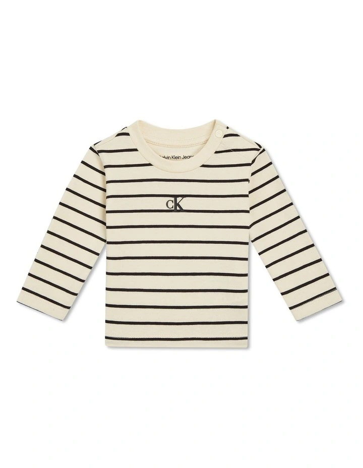 Striped Long Sleeve T-shirt (0-2 Years) in Black/Vanilla Strip