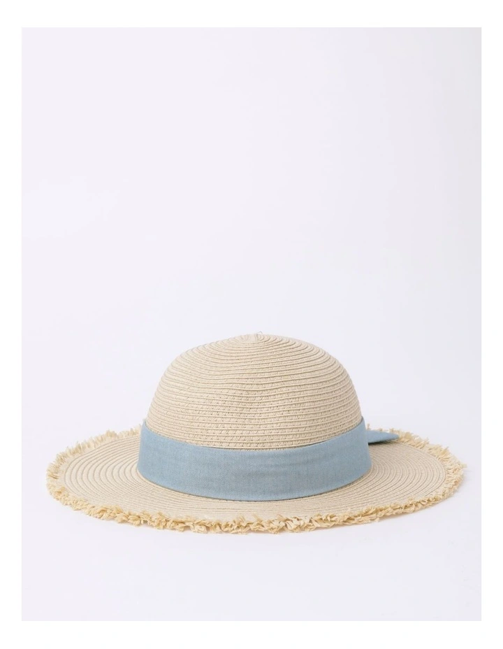 Straw Hat With Chambray Bow In Natural