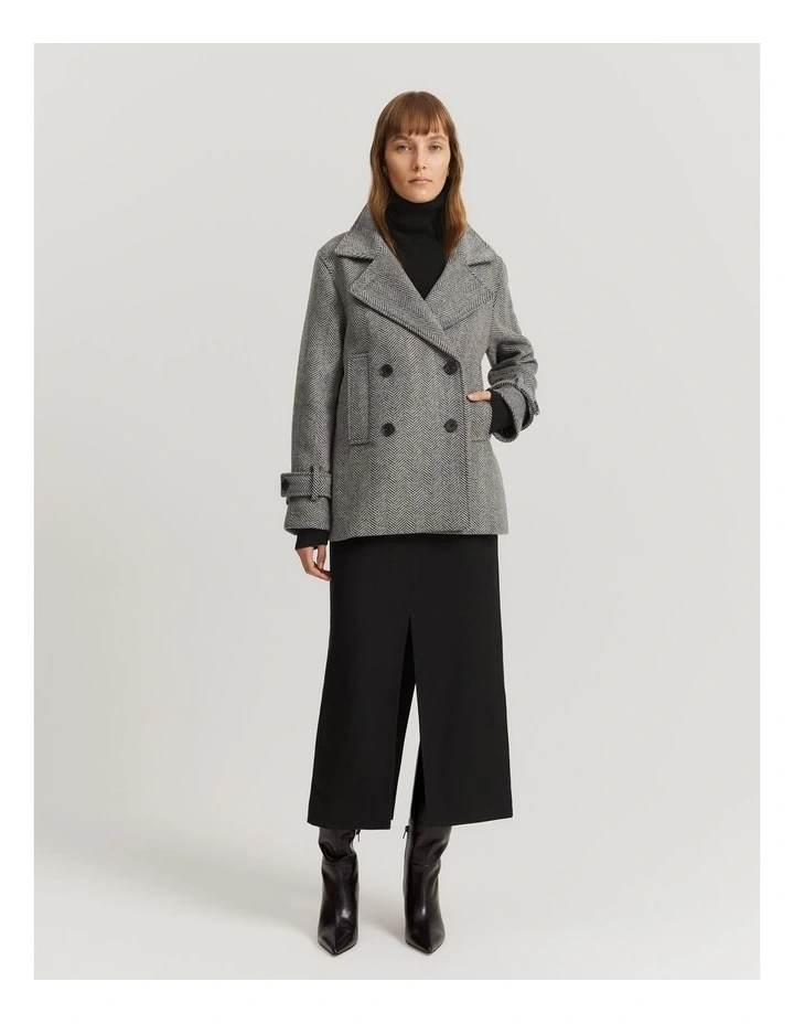Herringbone Peacoat in Herringbone