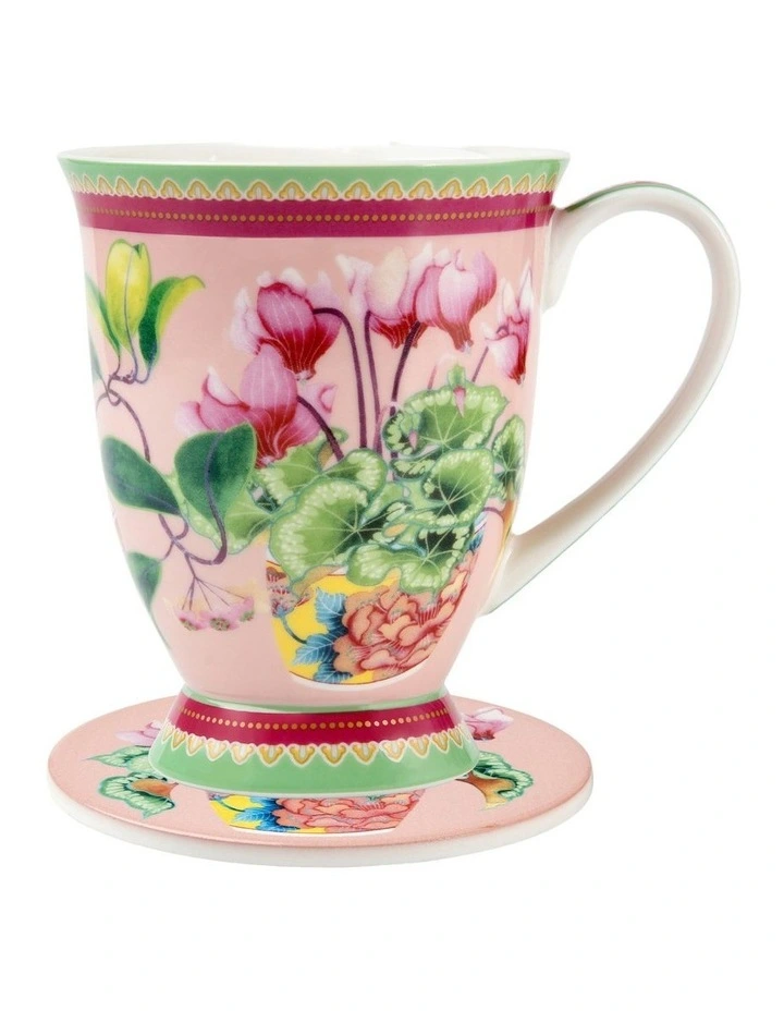 Gift Boxed Gabby Malpas Jardin Cyclamen Mug & Coaster Set 300ml in Pink