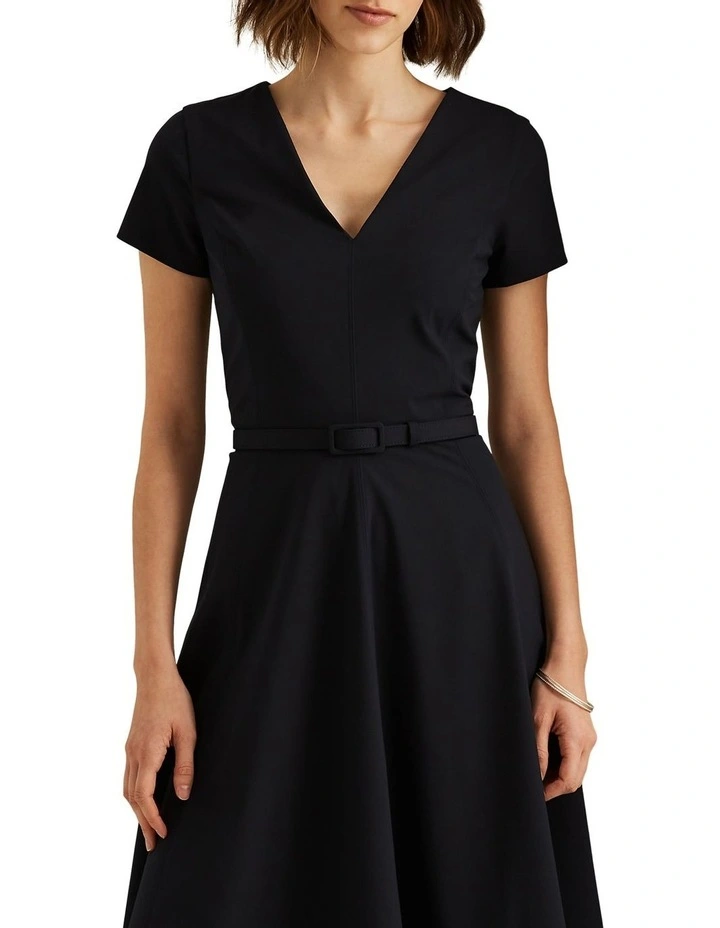 Stretch Short-Sleeve Dress in Black