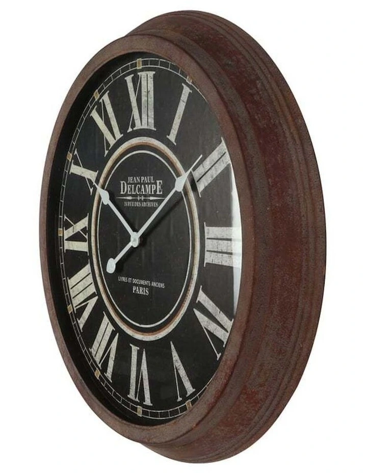 Large Roman Numeral Fleur Wall Clock 70cm in Brownbrow