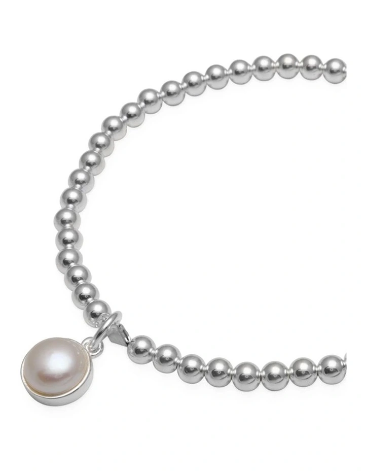 Stretchy Bracelet with Pearl in Silver
