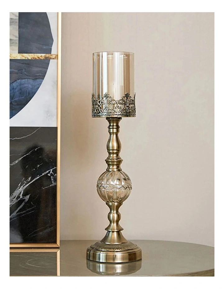 47cm Glass Candle Holder in Gold