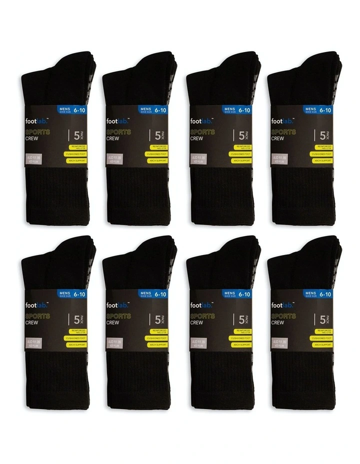 Sports Crew Socks 40 Pack in Black