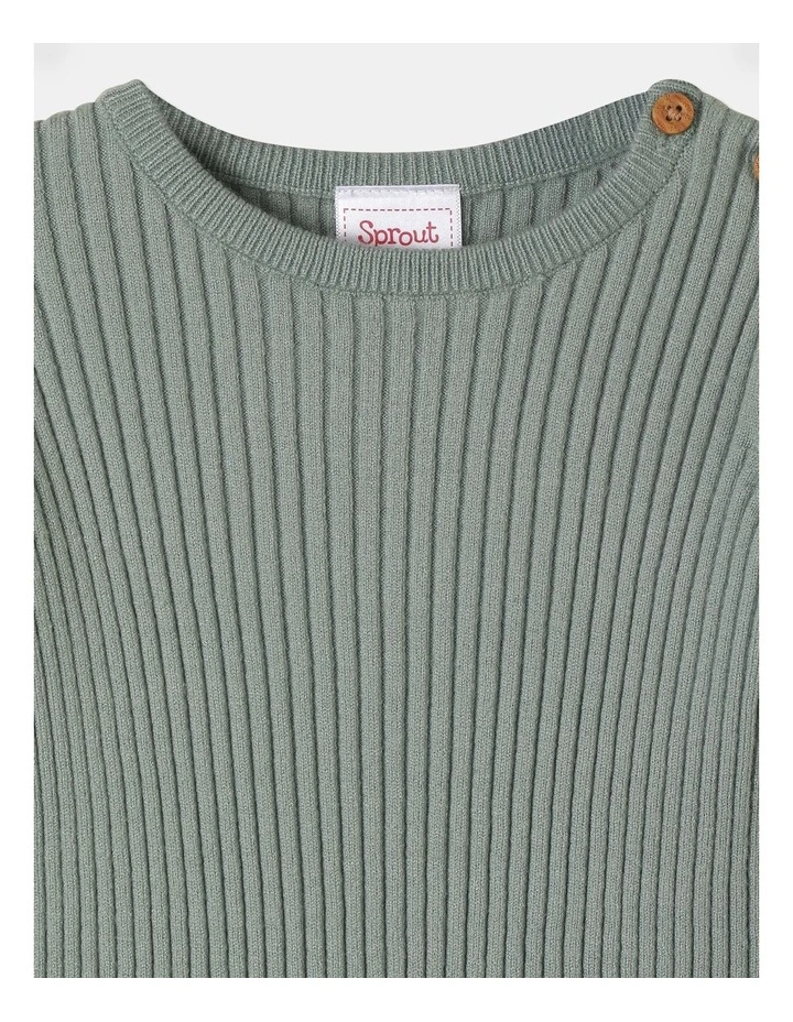 Essential Knitwear Rib Longsleeve Top in Green