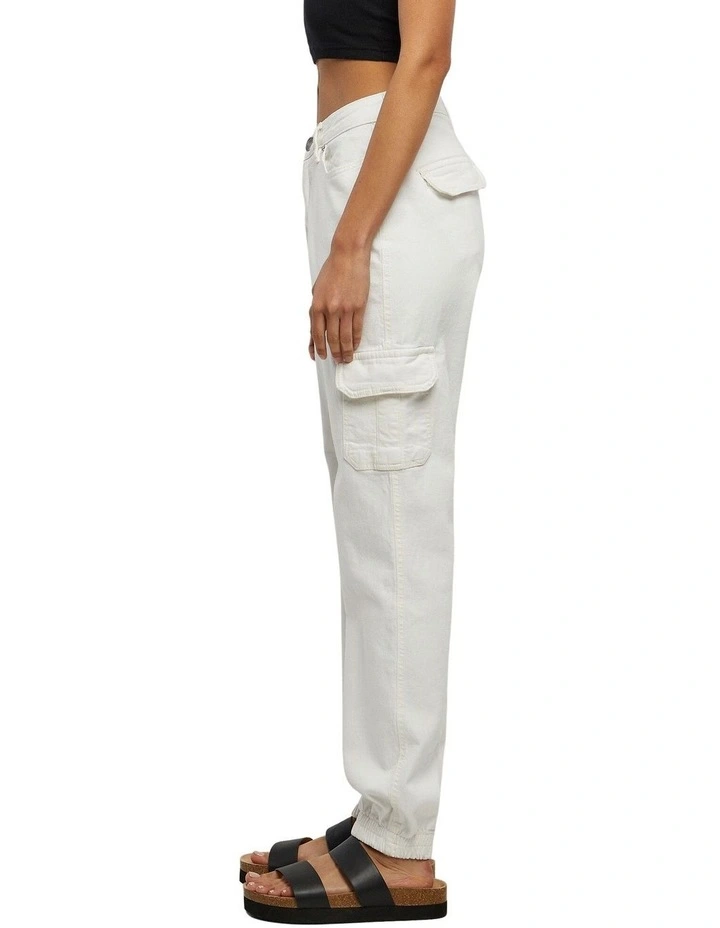 Organic Stretch Denim Cargo Pants in Off White
