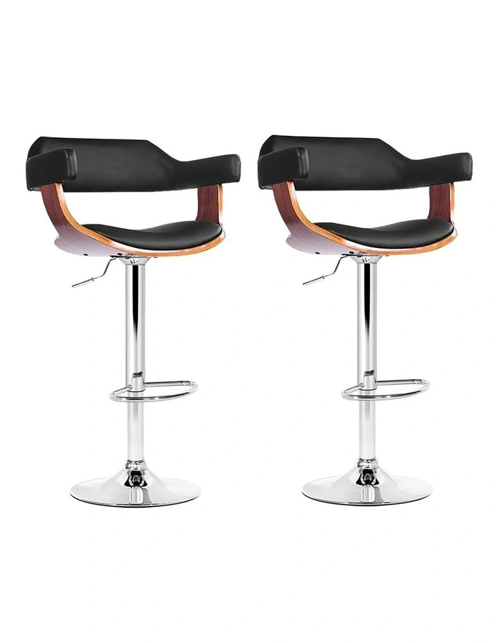 Kitchen Wooden Leather Bar Stools x2 in Black